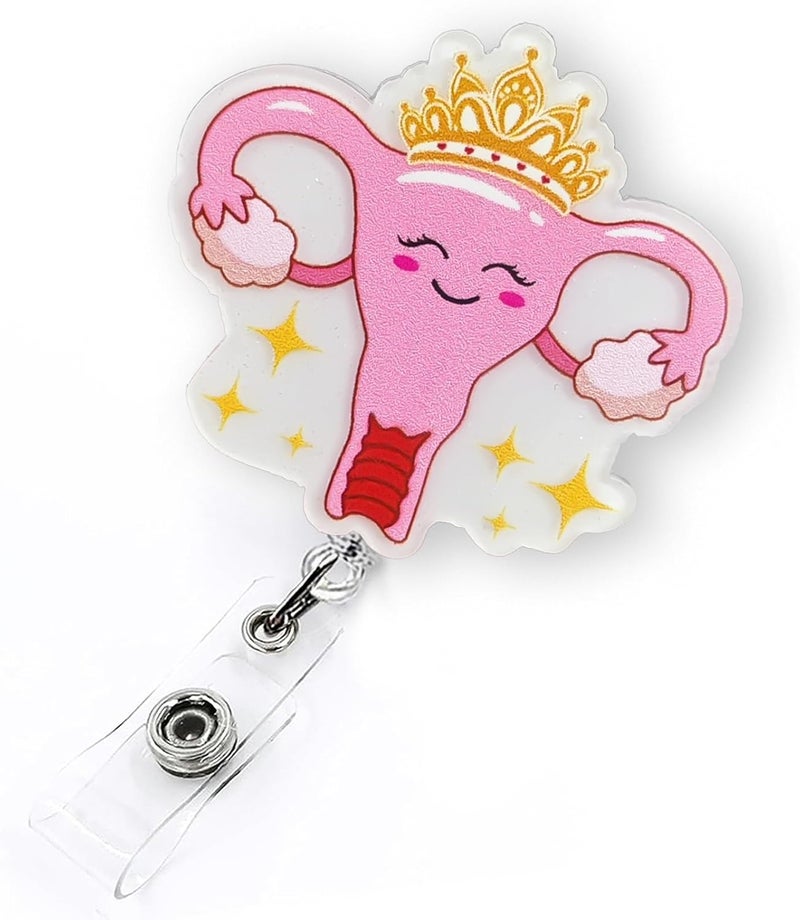 LEBEIGHT Cute Uterus Retractable Badge Reel for Labor and Delivery Nurse, Gynecology Nurse Badge Reel for Work, L&D Badge Clip, Funny OB/GYN Ovaries Badge ID Holder with Alligator Clip & 24” Durable Nylon Cord - Image 1